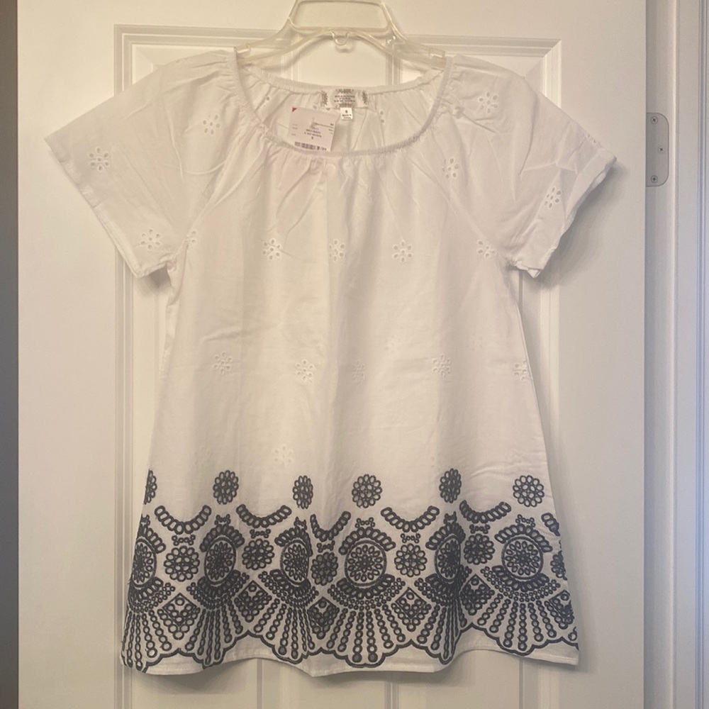 New With Tag, Size small white and navy blue top